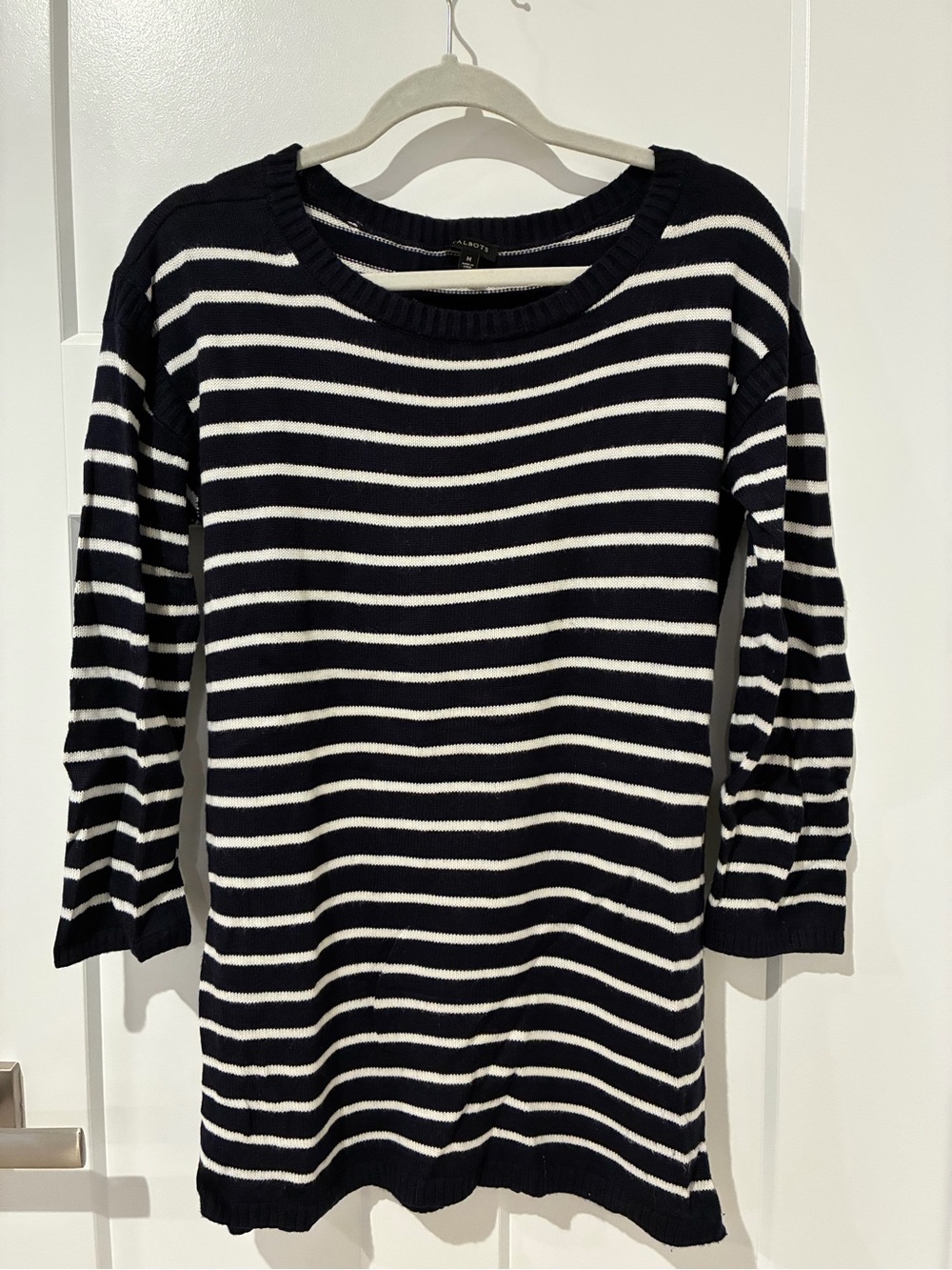 Talbots Navy and White Striped Crewneck Tunic Sweater